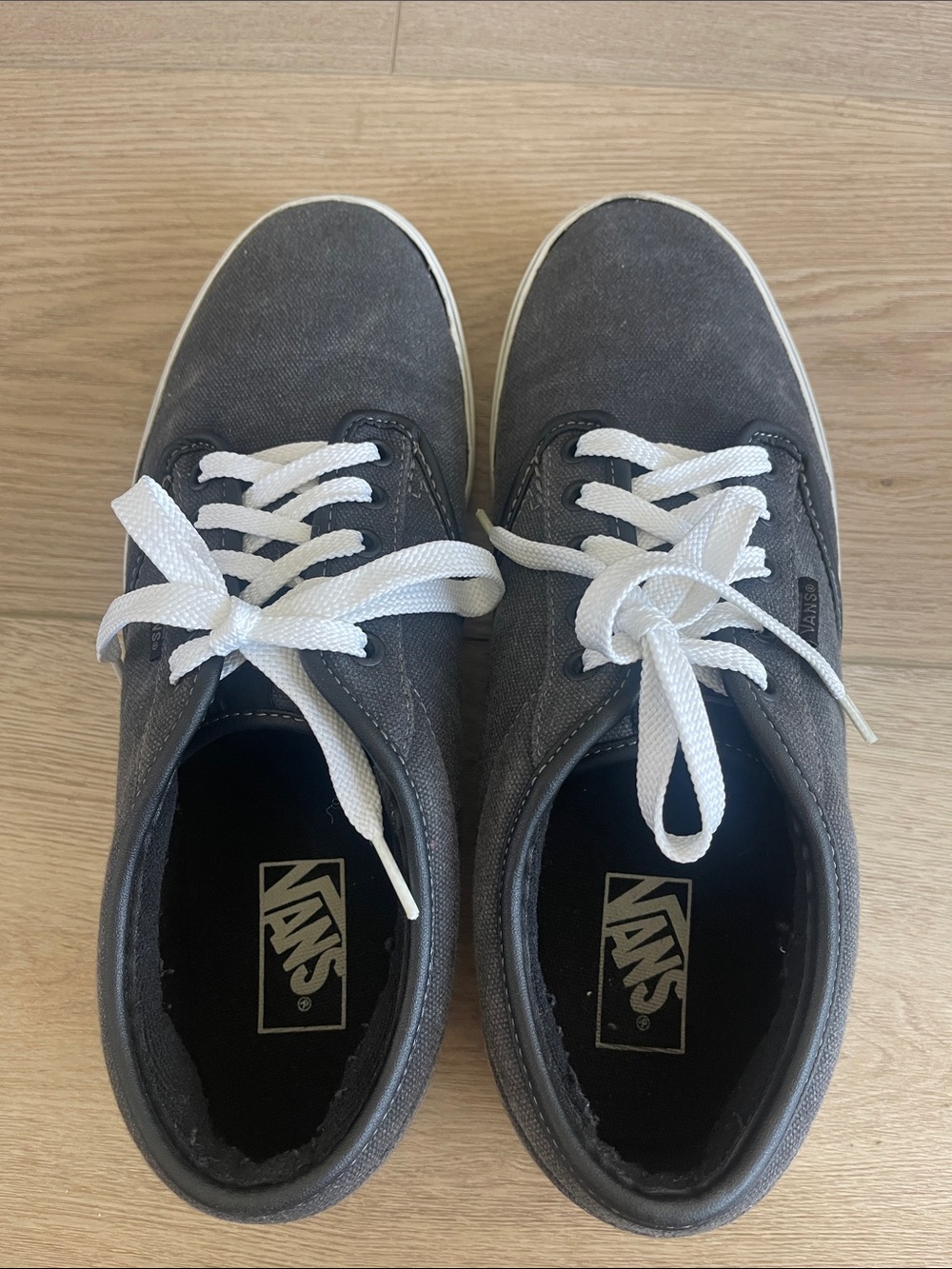 Vans Men's Charcoal Canvas Lace-Up Sneakers with White Laces